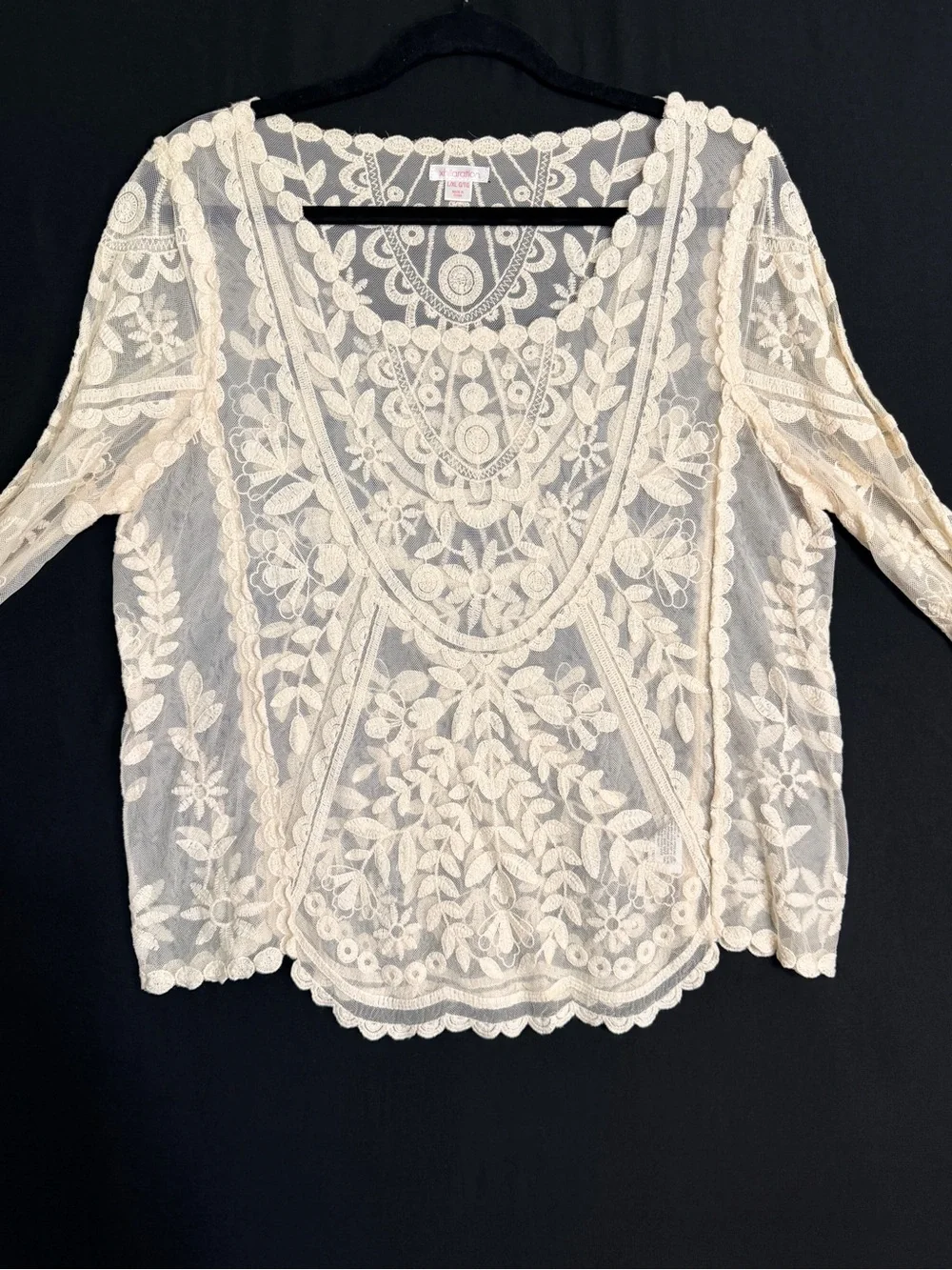 Cream Floral Lace Peasant Blouse long bell sleeve festival Hippie Woodstock - Picture 3 of 12